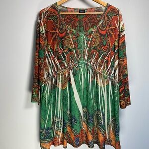 Vintage Faded Glory Empire Waist Top Y2K Beaded Fairy Western Hippie Artsy 3X